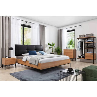 CHOICEWARDROBE Brooklyn Open Wardrobe – Industrial Black Metal & Caramel Oak Storage with Shelves & Drawers