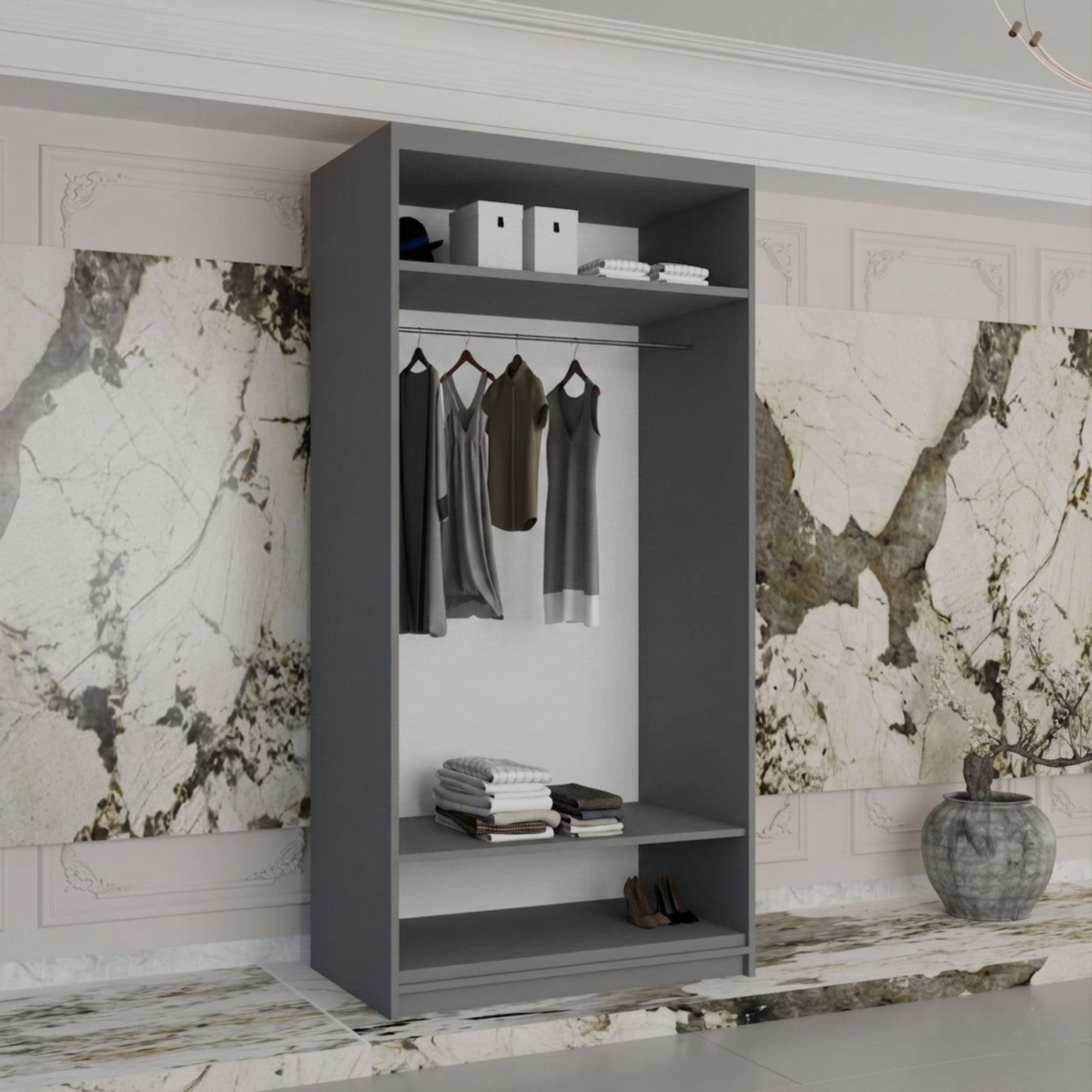 Lucent 90cm grey mirrored LED sliding wardrobe – image 2