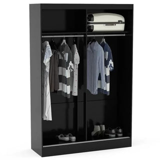 CHOICEWARDROBE Lynn 2 Door Sliding Mirrored Wardrobe – Black High Gloss | Space-Saving Modern Bedroom Storage