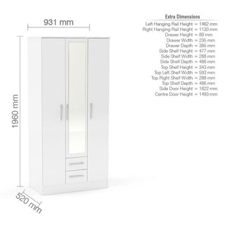 Lynn Mirrored Wardrobe With 3 Door In White High Gloss