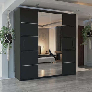 CHOICEWARDROBE Modern Sliding Wardrobe with LED Light W120cm x H217cm x D62cm in Black – image 1