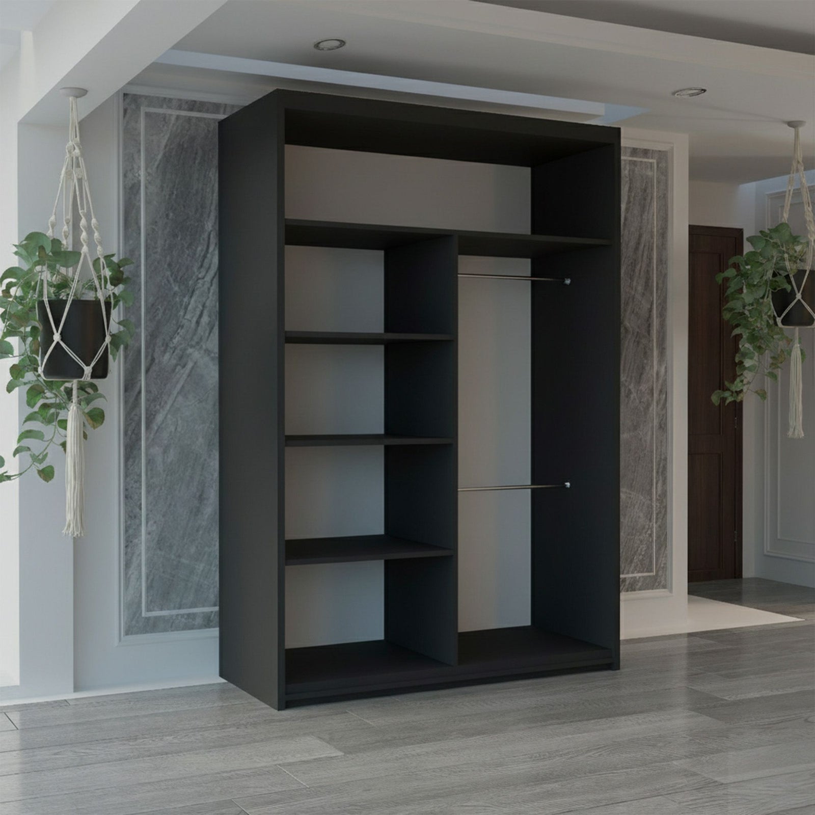 CHOICEWARDROBE Modern Sliding Wardrobe with LED Light W120cm x H217cm x D62cm in Black – image 3