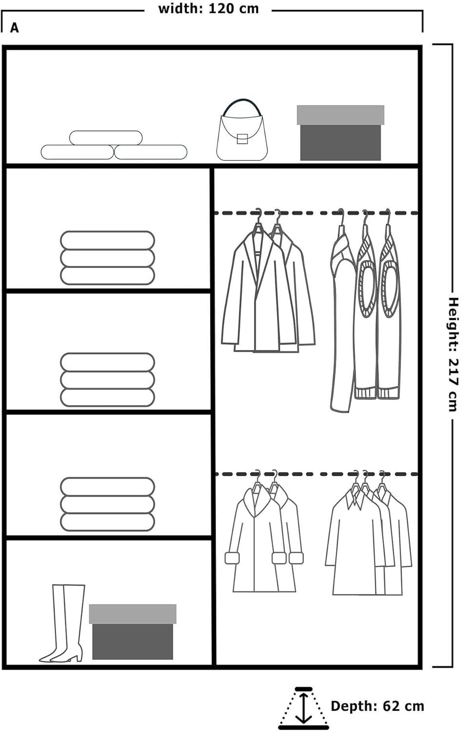 CHOICEWARDROBE Modern Sliding Wardrobe with LED Light W120cm x H217cm x D62cm in Black – image 4