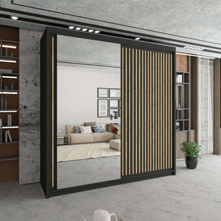 CHOICEWARDROBE Sleek Sliding Mirror Wardrobe with LED Various Sizes W203cm x H217cm in Black – image 1
