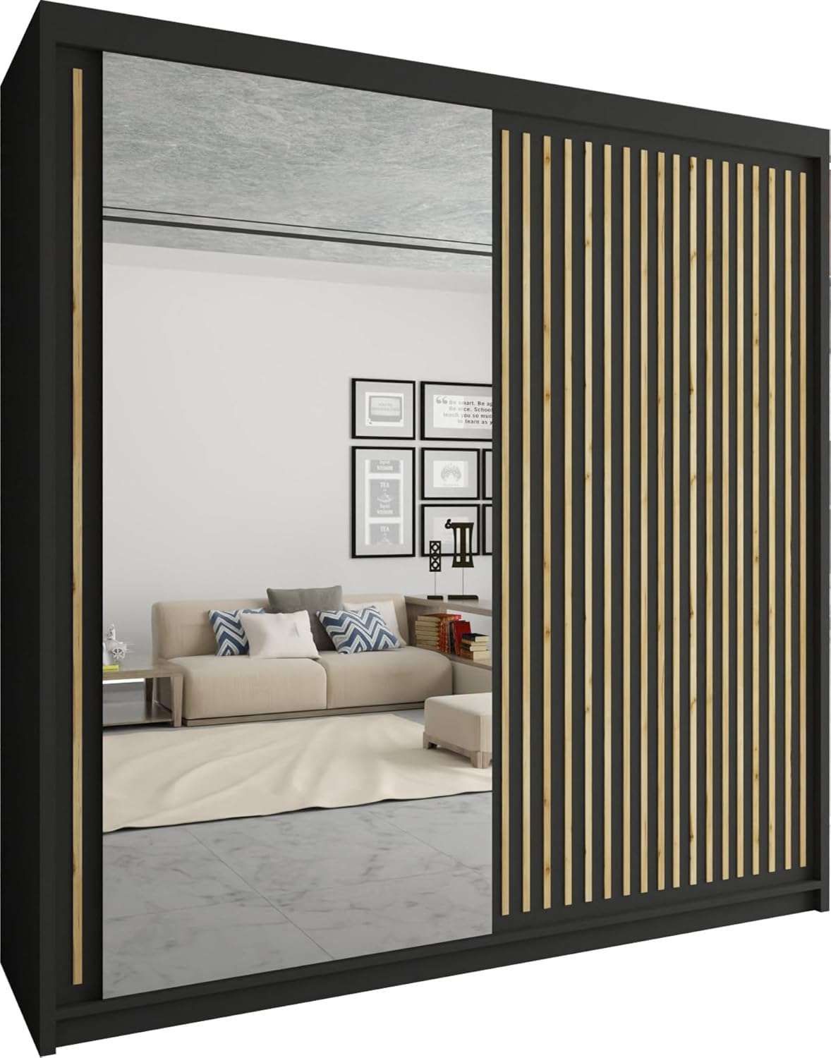 CHOICEWARDROBE Sleek Sliding Mirror Wardrobe with LED Various Sizes W203cm x H217cm in Black – image 2