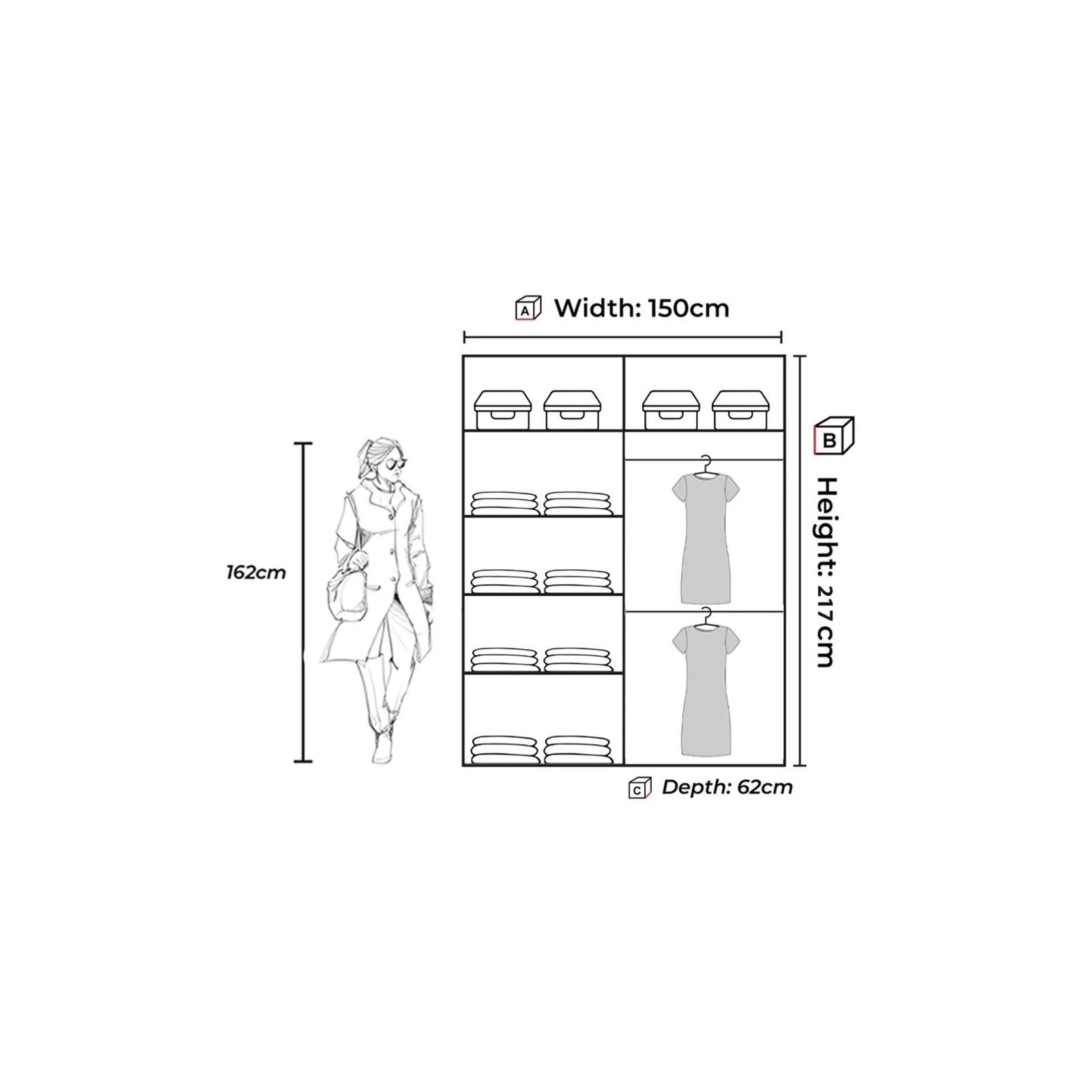 CHOICEWARDROBE Modern Double Sliding Door Wardrobe 150cm X 217cm in Walnut – image 3