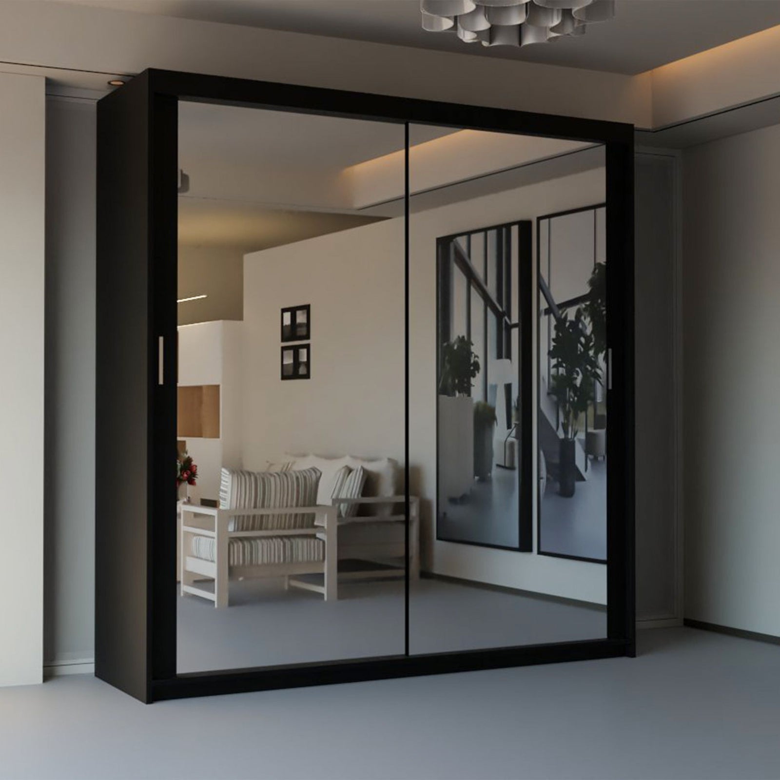 CHOICEWARDROBE Modern Double Sliding Door Wardrobe 150cm X 217cm in Black – image 1
