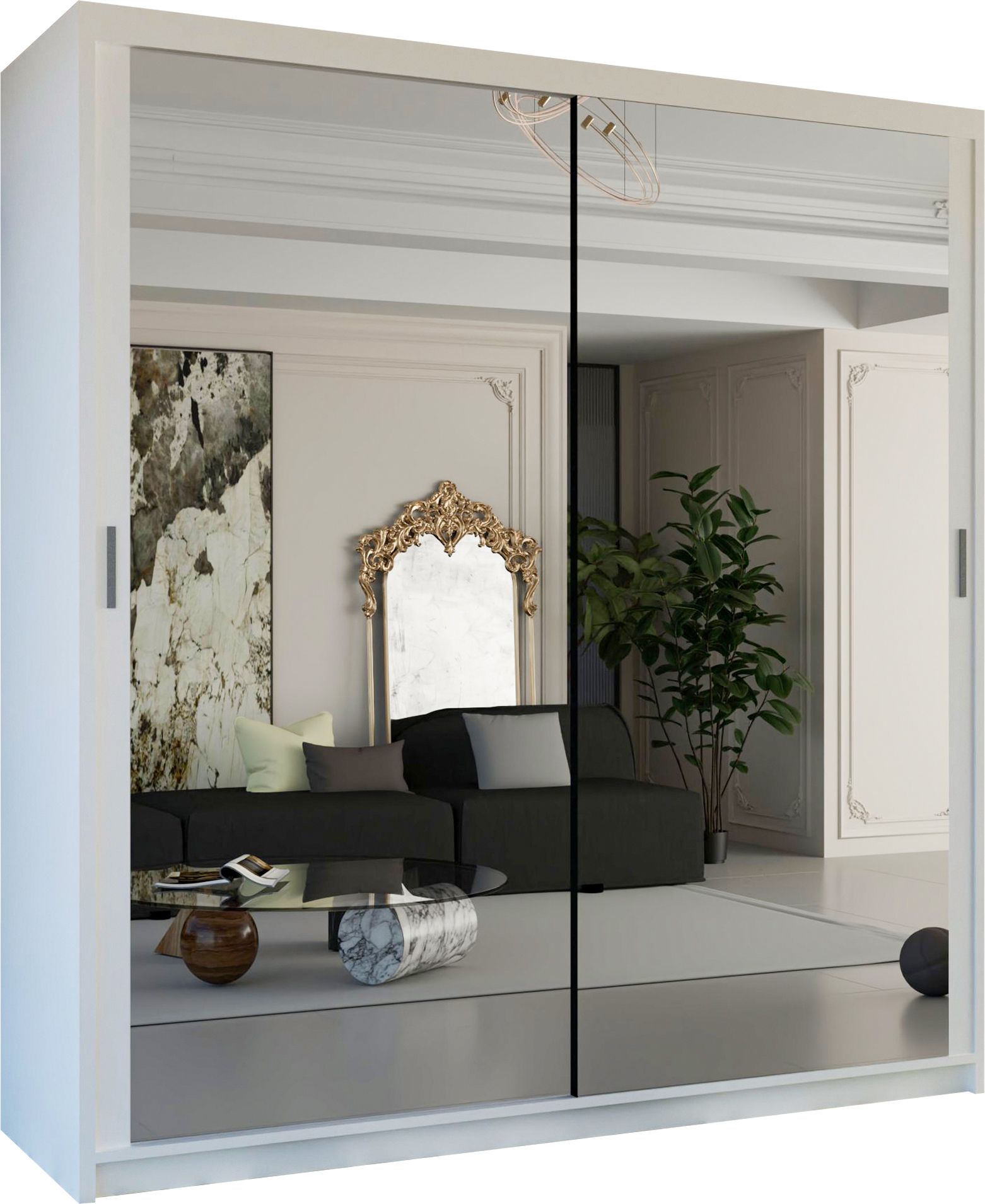 CHOICEWARDROBE Double Mirror Sliding Wardrobe With LED Light W100cm x H217cm x D62cm in White – image 2