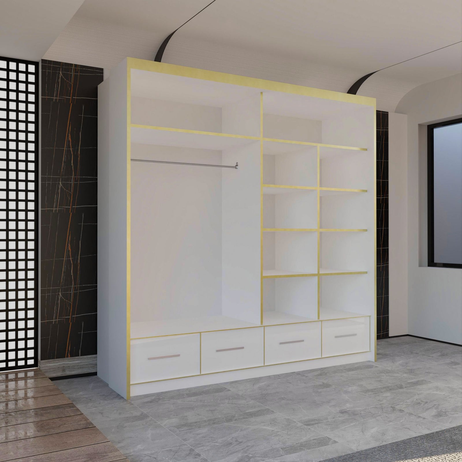 CHOICEWARDROBE Modern Gloss Wardrobe with LED Light & Mirror Doors 203×220cm in White – image 3