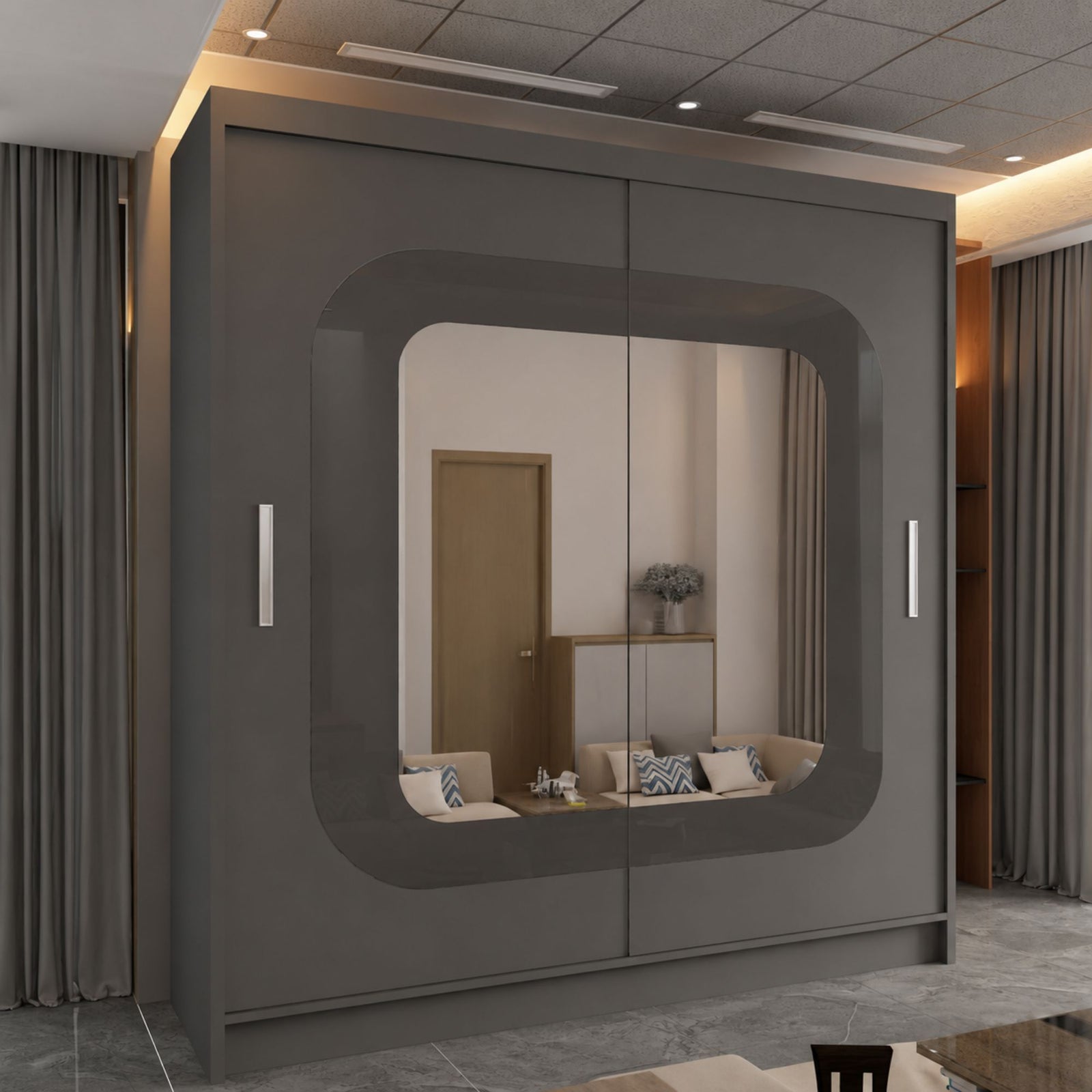 CHOICEWARDROBE Chenai Sliding Door Wardrobe with Mirror Glass Design W203cm x H217cm in Grey – image 1