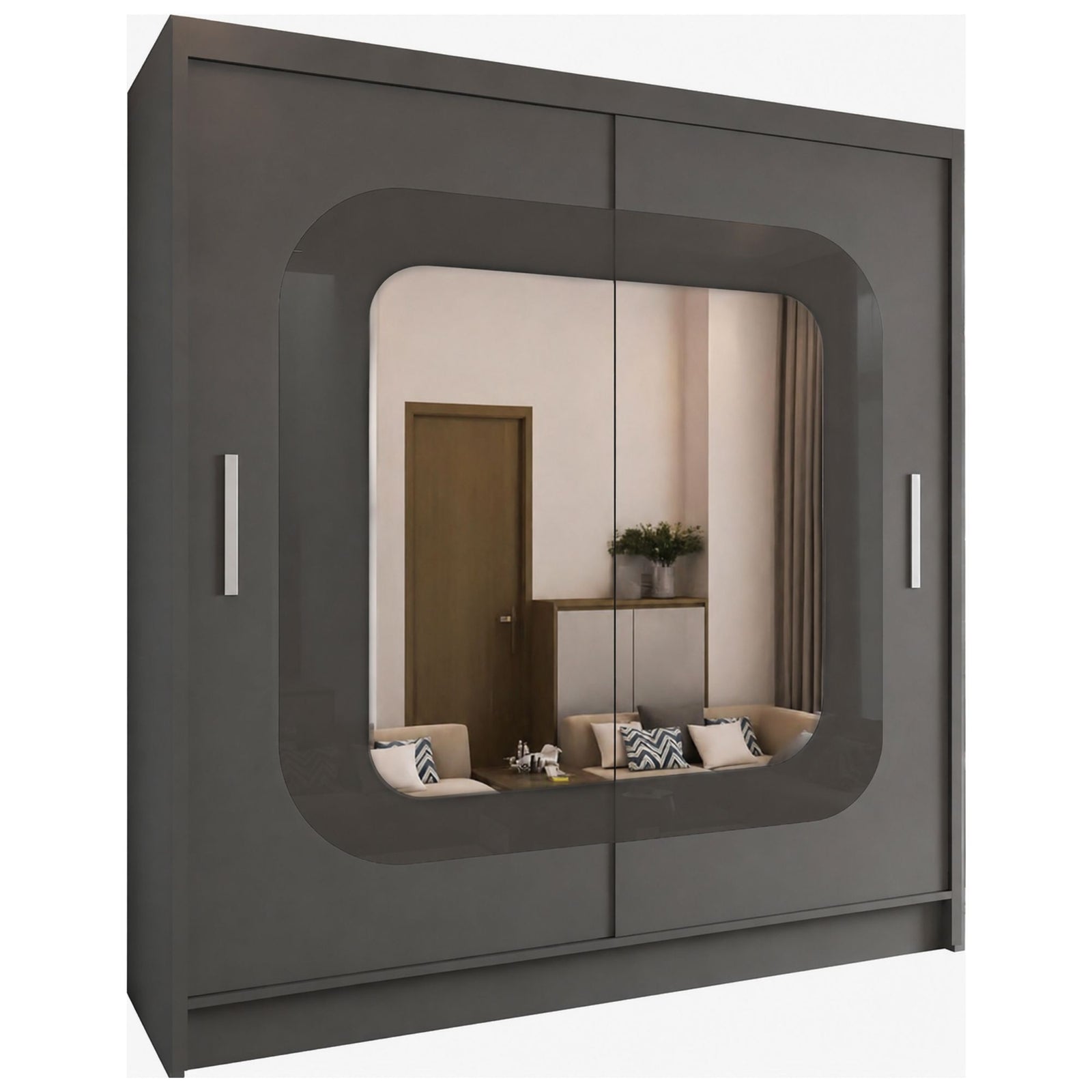 CHOICEWARDROBE Chenai Sliding Door Wardrobe with Mirror Glass Design W203cm x H217cm in Grey – image 2