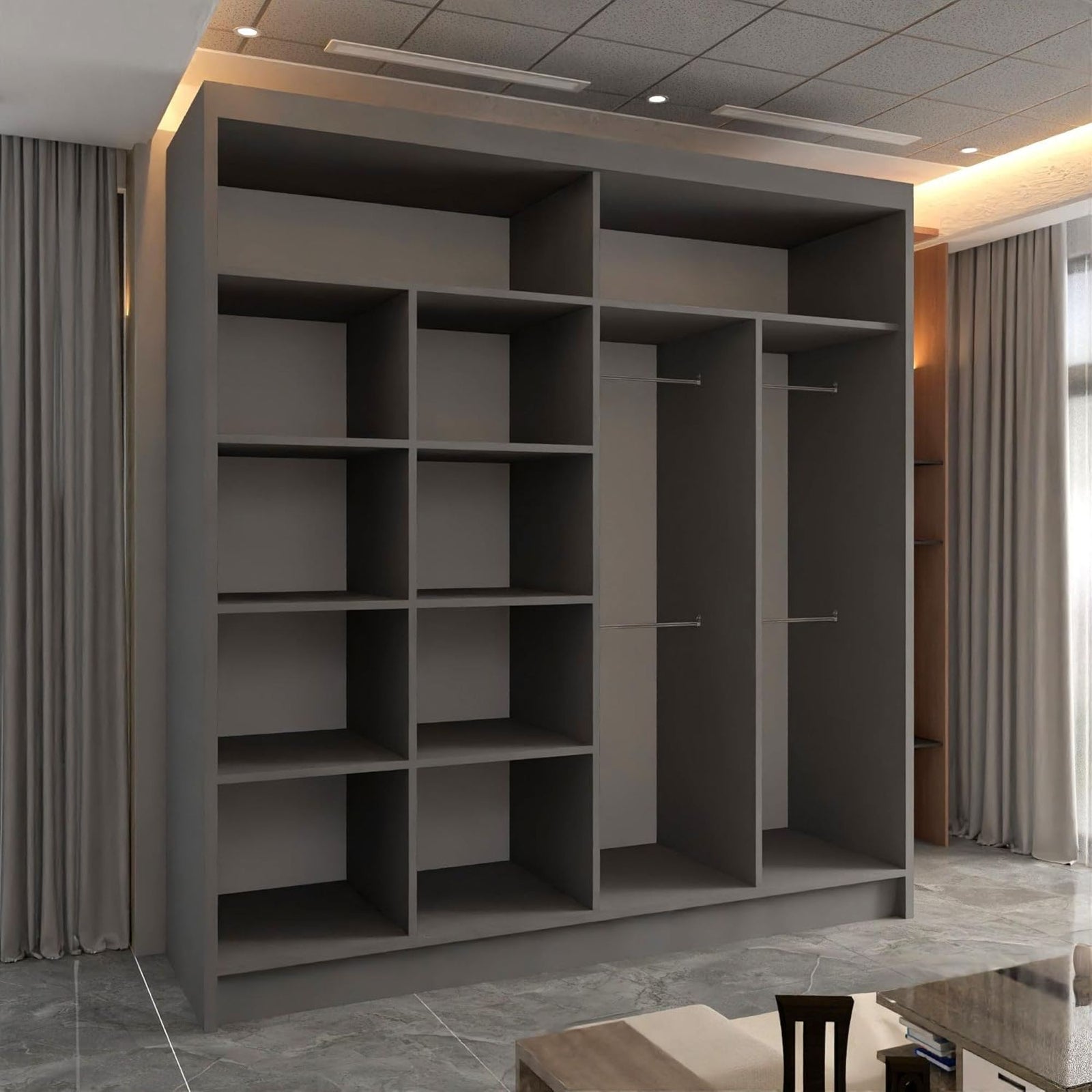 CHOICEWARDROBE Chenai Sliding Door Wardrobe with Mirror Glass Design W203cm x H217cm in Grey – image 3