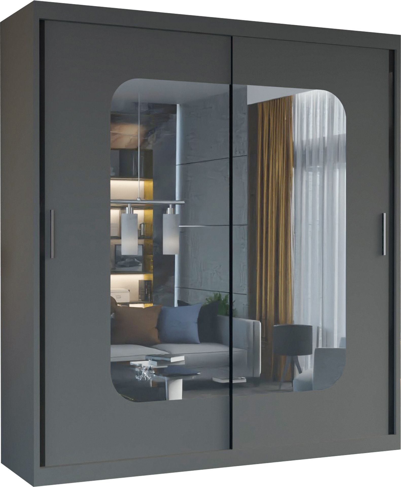 CHOICEWARDROBE Double Sliding Wardrobe with LED Light W120cm x H217cm x D62cm in Grey – image 2