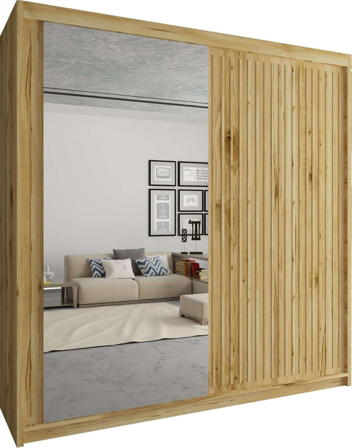 CHOICEWARDROBE Sleek Sliding Mirror Wardrobe with LED Various Sizes W203cm x H217cm in Brown – image 2