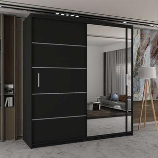 CHOICEWARDROBE Modern Double Sliding Wardrobe with LED Light W120cm x H217cm x D62cm in Black – image 1