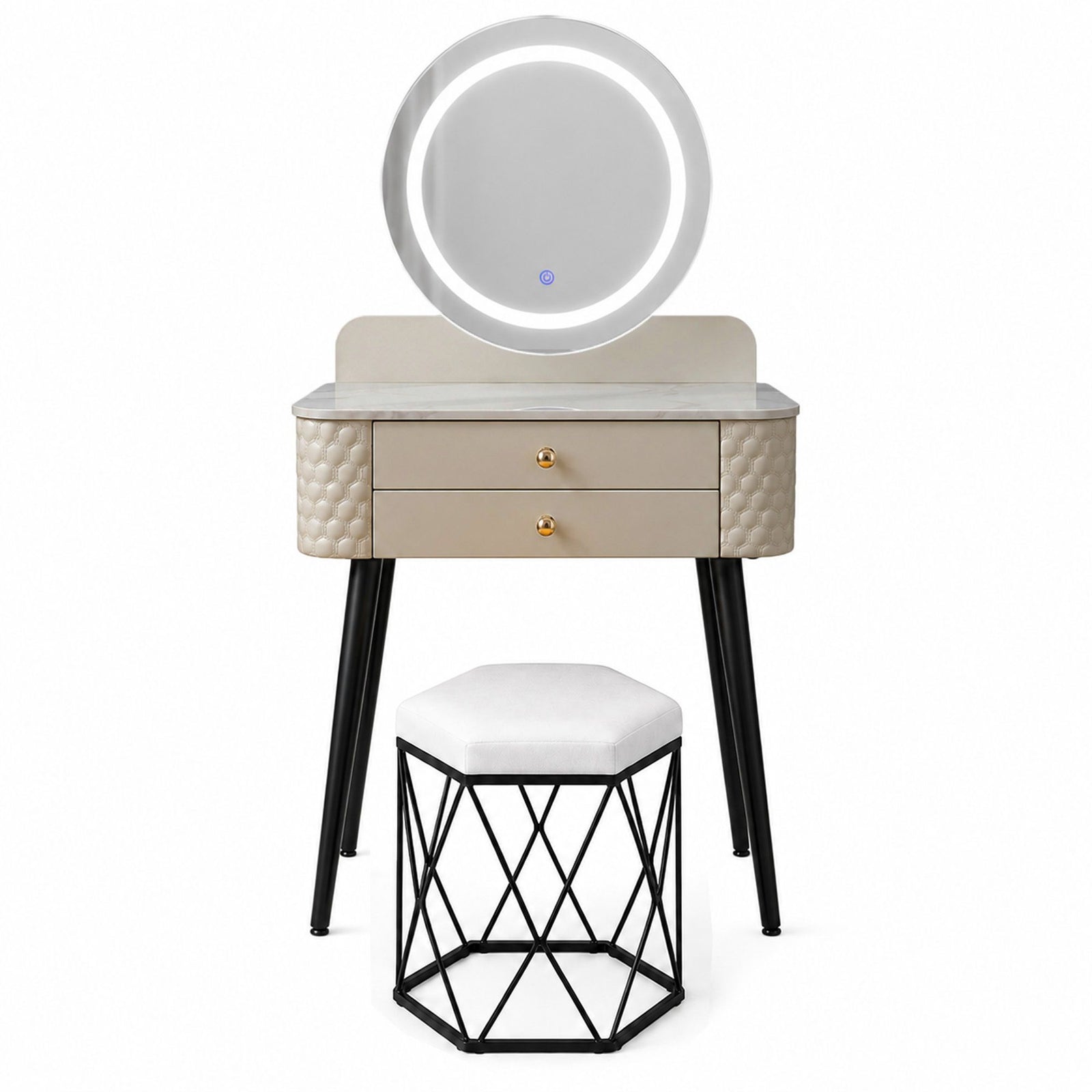 CHOICEWARDROBE Modern Dressing Table with LED Mirror & Stool Set W60 x D40 x H127cm in Beige – image 1