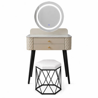 CHOICEWARDROBE Modern Dressing Table with LED Mirror & Stool Set W60 x D40 x H127cm in Beige – image 1