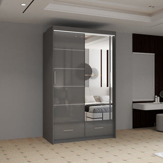 CHOICEWARDROBE Luxury High Gloss Sliding Wardrobe with LED Light W150cm x H220cm in Grey – image 1