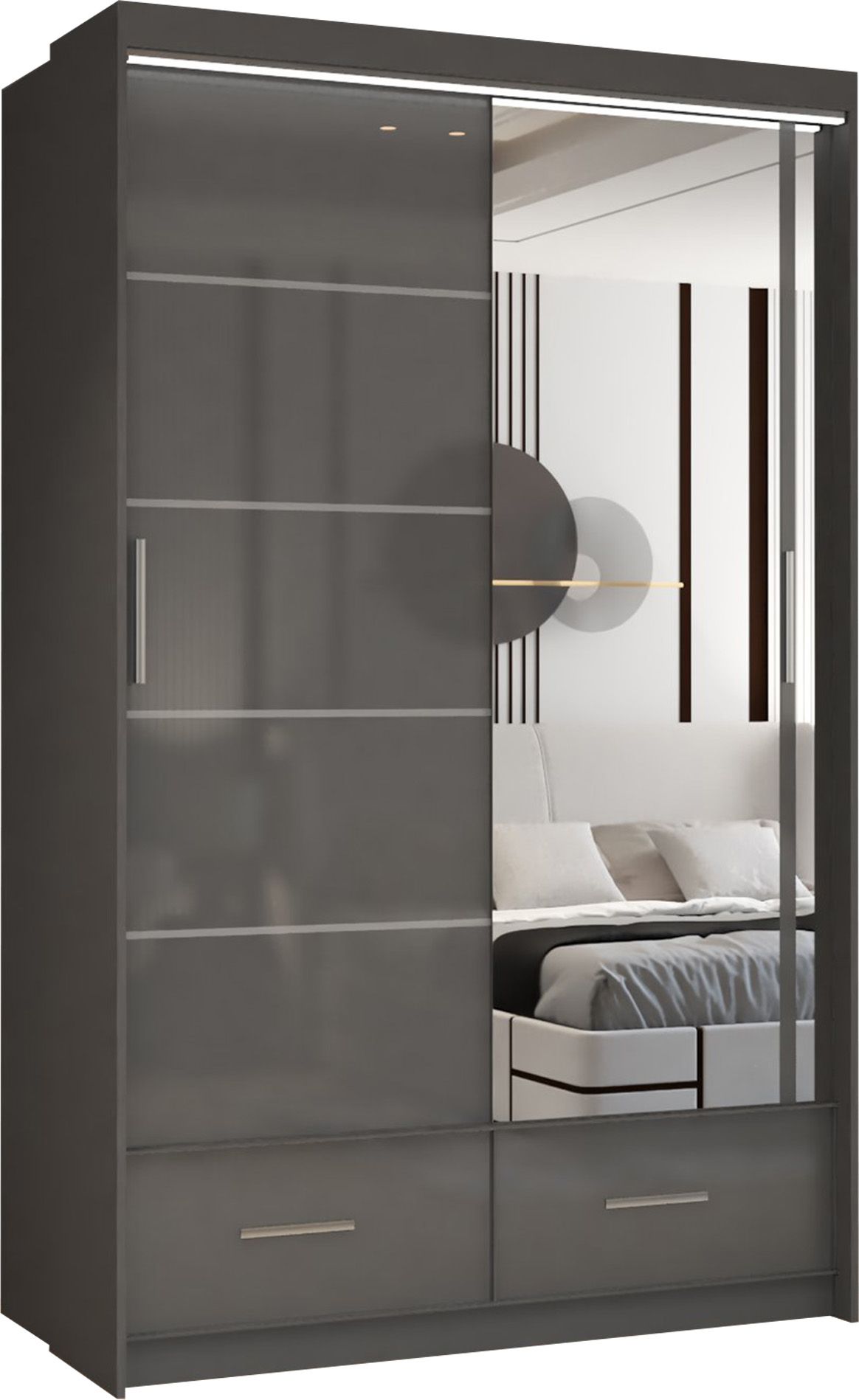 CHOICEWARDROBE Luxury High Gloss Sliding Wardrobe with LED Light W150cm x H220cm in Grey – image 2