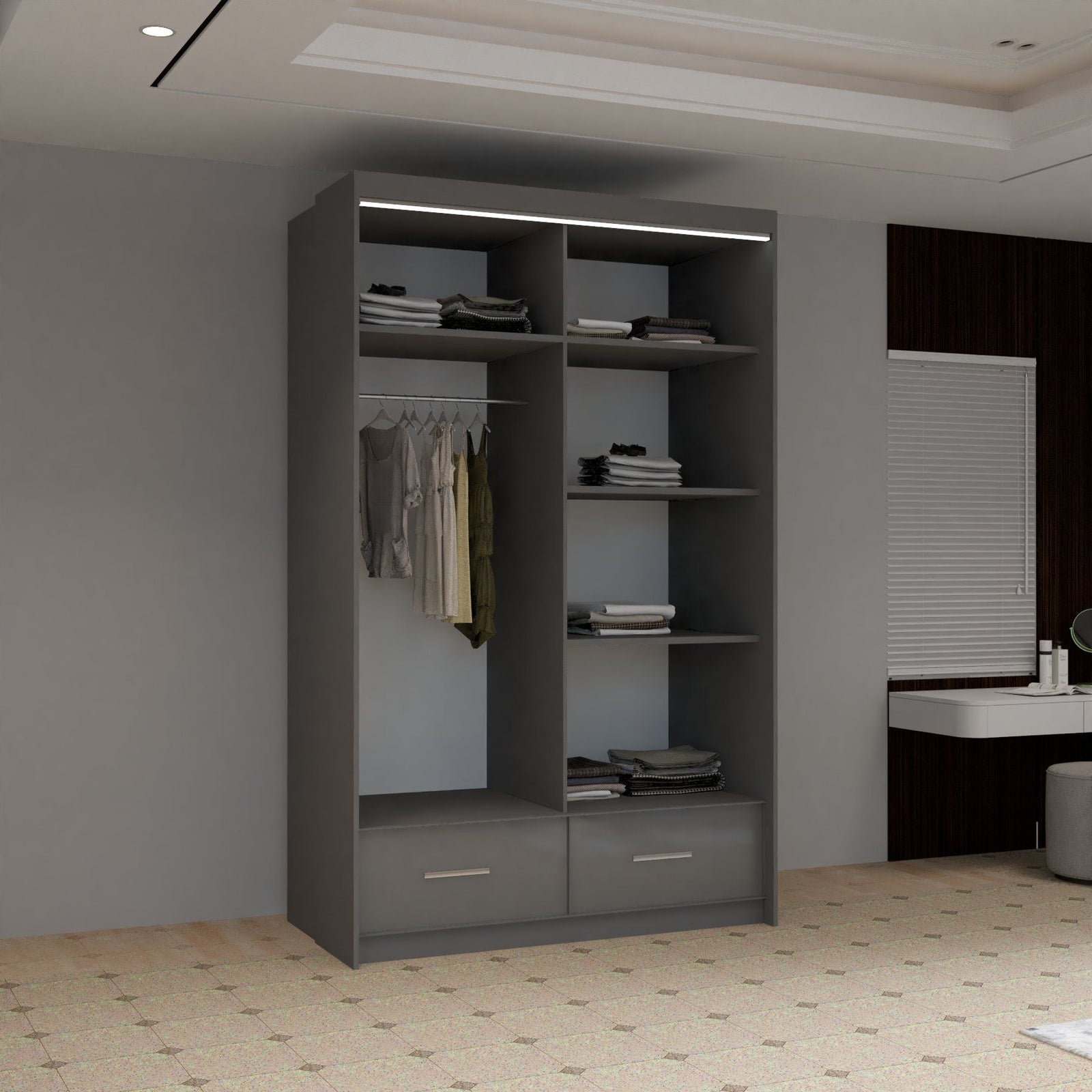 CHOICEWARDROBE Luxury High Gloss Sliding Wardrobe with LED Light W150cm x H220cm in Grey – image 4