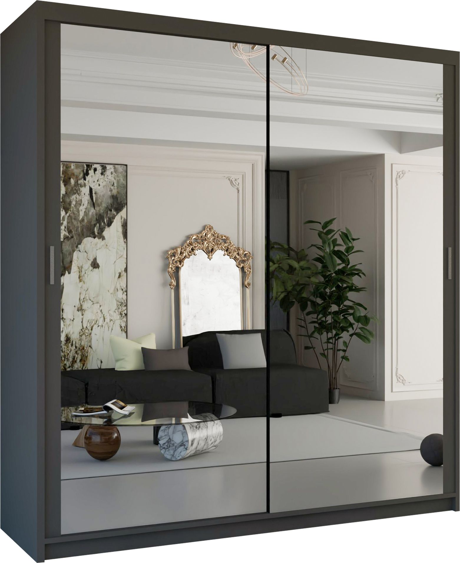 CHOICEWARDROBE Double Mirror Sliding Wardrobe With LED Light W100cm x H217cm x D62cm in Grey – image 2