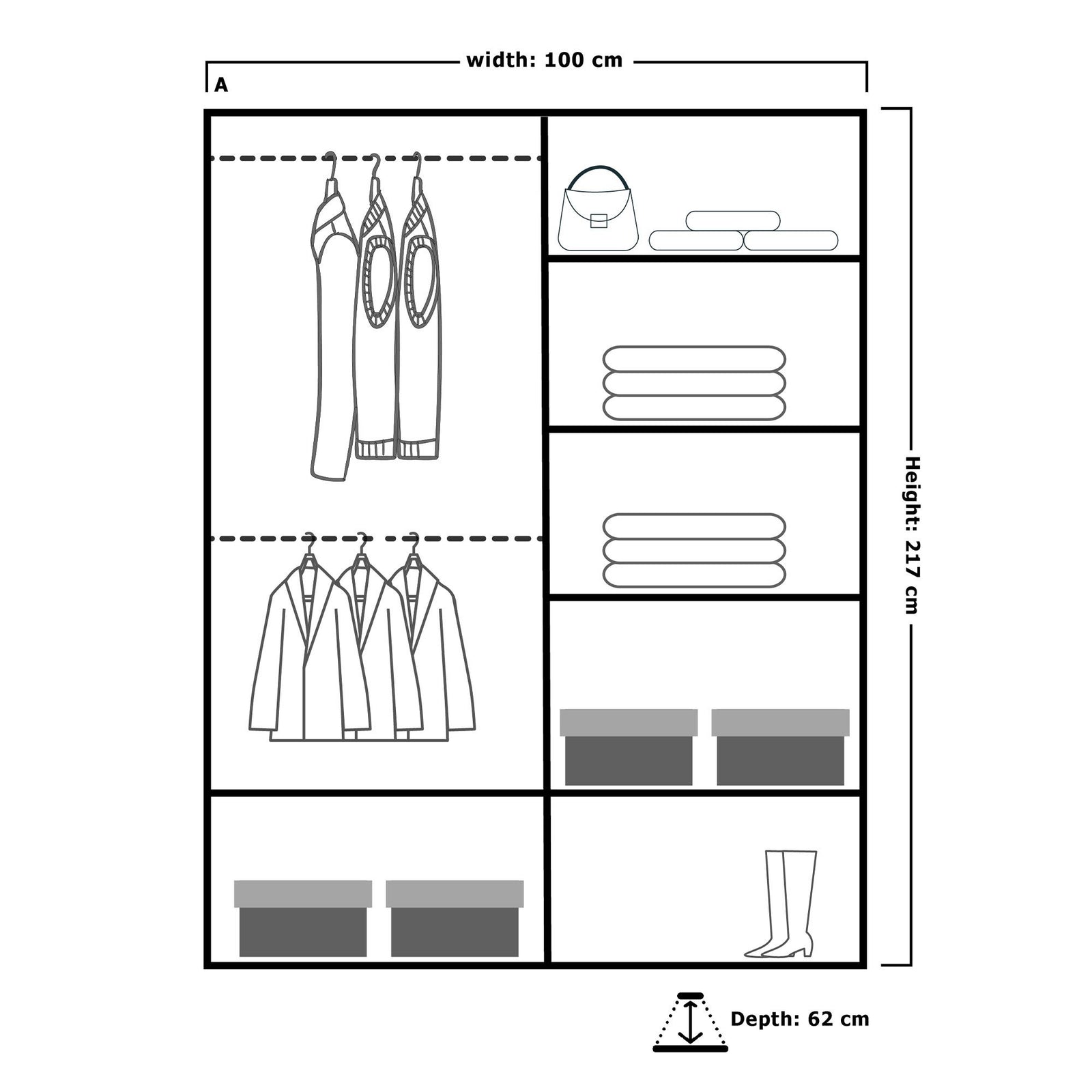 CHOICEWARDROBE Double Mirror Sliding Wardrobe With LED Light W100cm x H217cm x D62cm in Grey – image 3
