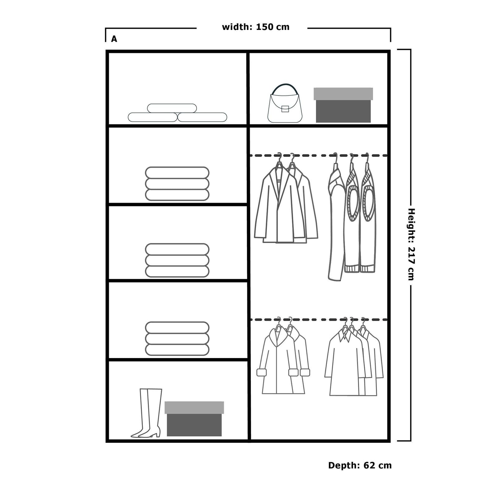 CHOICEWARDROBE Double Mirror Sliding Wardrobe With LED Light W150cm x H217cm x D62cm in Walnut – image 3