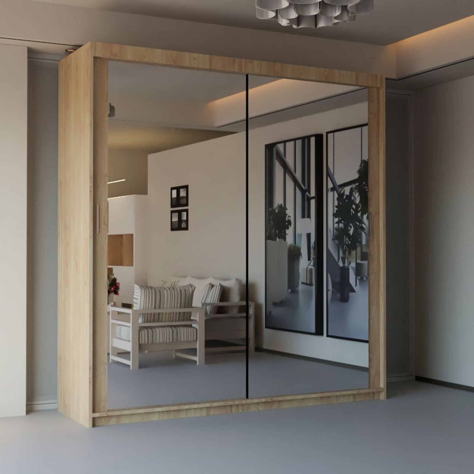 CHOICEWARDROBE Modern Double Sliding Door Wardrobe 100cm X 217cm in Light Oak – image 1