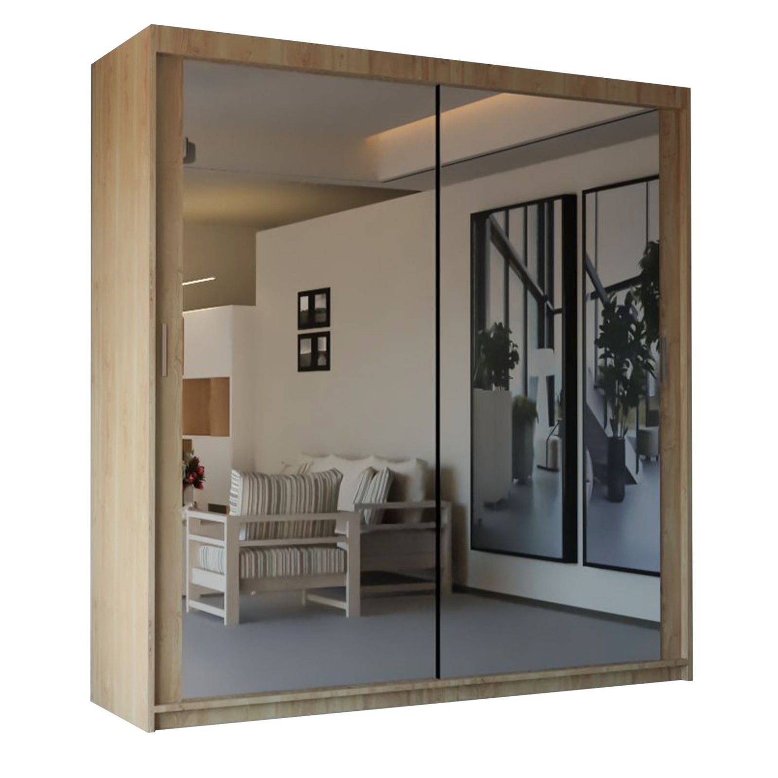 CHOICEWARDROBE Modern Double Sliding Door Wardrobe 100cm X 217cm in Light Oak – image 2
