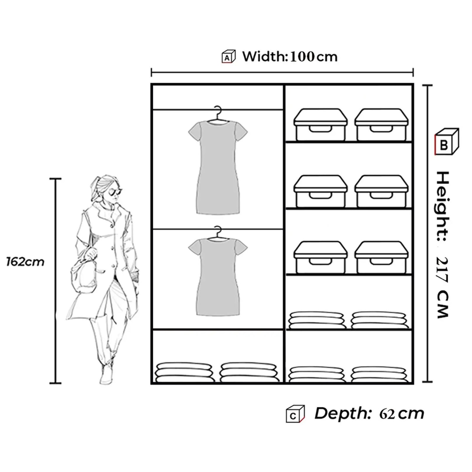 CHOICEWARDROBE Modern Double Sliding Door Wardrobe 100cm X 217cm in Light Oak – image 3
