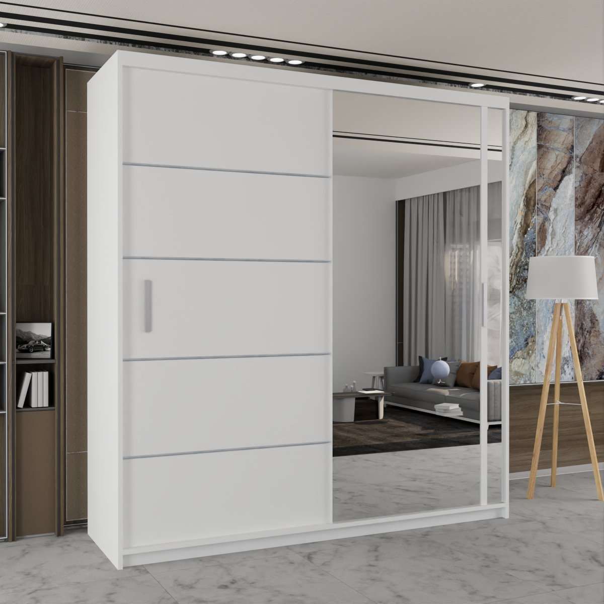 CHOICEWARDROBE Modern Double Sliding Wardrobe with LED Light W203cm x H217cm x D62cm in White – image 1
