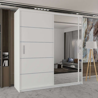 CHOICEWARDROBE Modern Double Sliding Wardrobe with LED Light W203cm x H217cm x D62cm in White – image 1