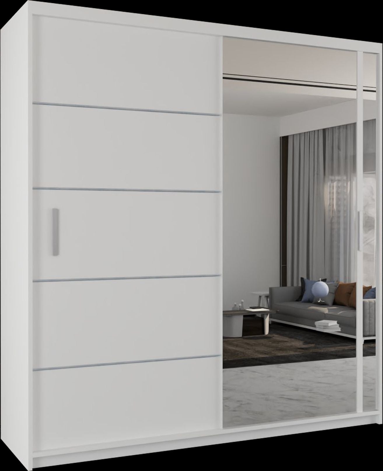 CHOICEWARDROBE Modern Double Sliding Wardrobe with LED Light W203cm x H217cm x D62cm in White – image 2