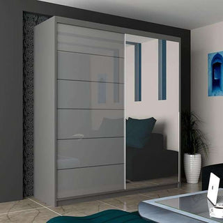 CHOICEWARDROBE High Gloss Double Sliding Wardrobe with LED Light W 200 x H 217 x D 62 in Grey – image 1