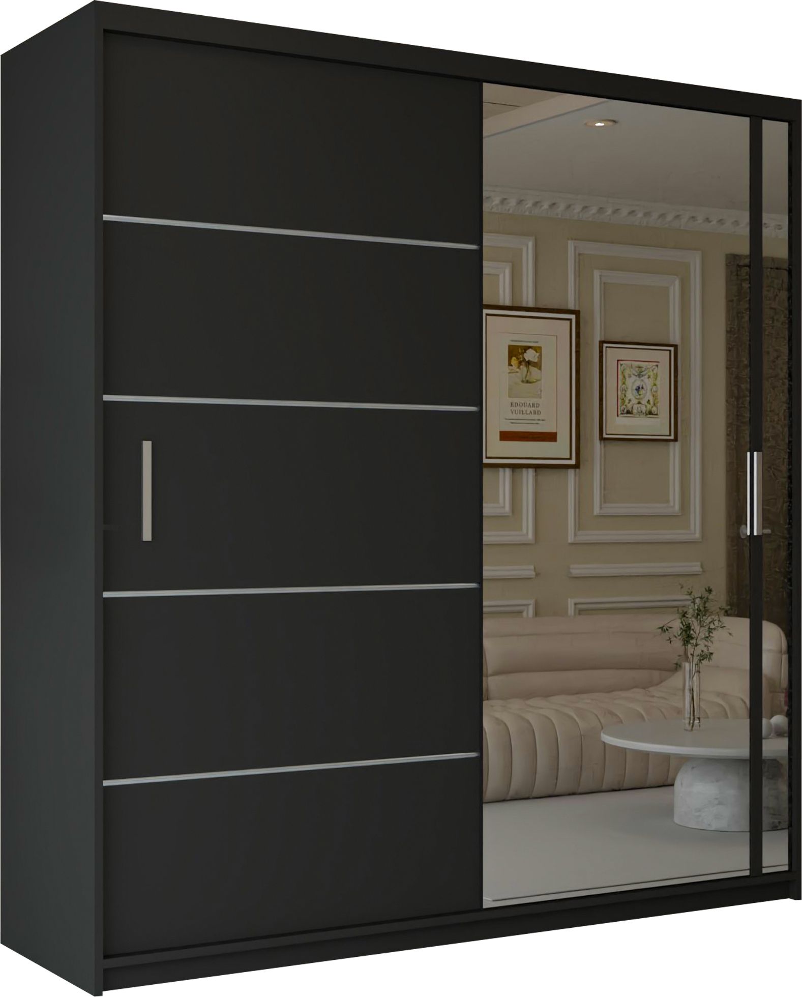 CHOICEWARDROBE Velson One Side Mirror Sliding Door Wardrobe 150cm X 217cm in Black – image 2