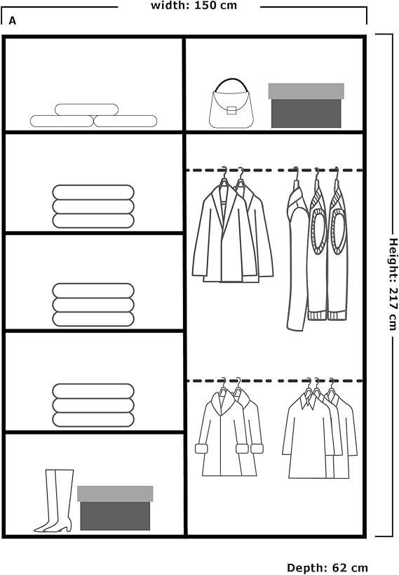 CHOICEWARDROBE Velson One Side Mirror Sliding Door Wardrobe 150cm X 217cm in Black – image 3