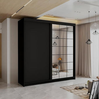 CHOICEWARDROBE Modern Sliding Wardrobe with LED Light W 200 x H 217 x D 62 in Black – image 1
