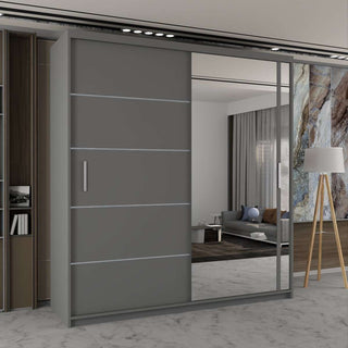 CHOICEWARDROBE Modern Double Sliding Wardrobe with LED Light W203cm x H217cm x D62cm in Grey – image 1