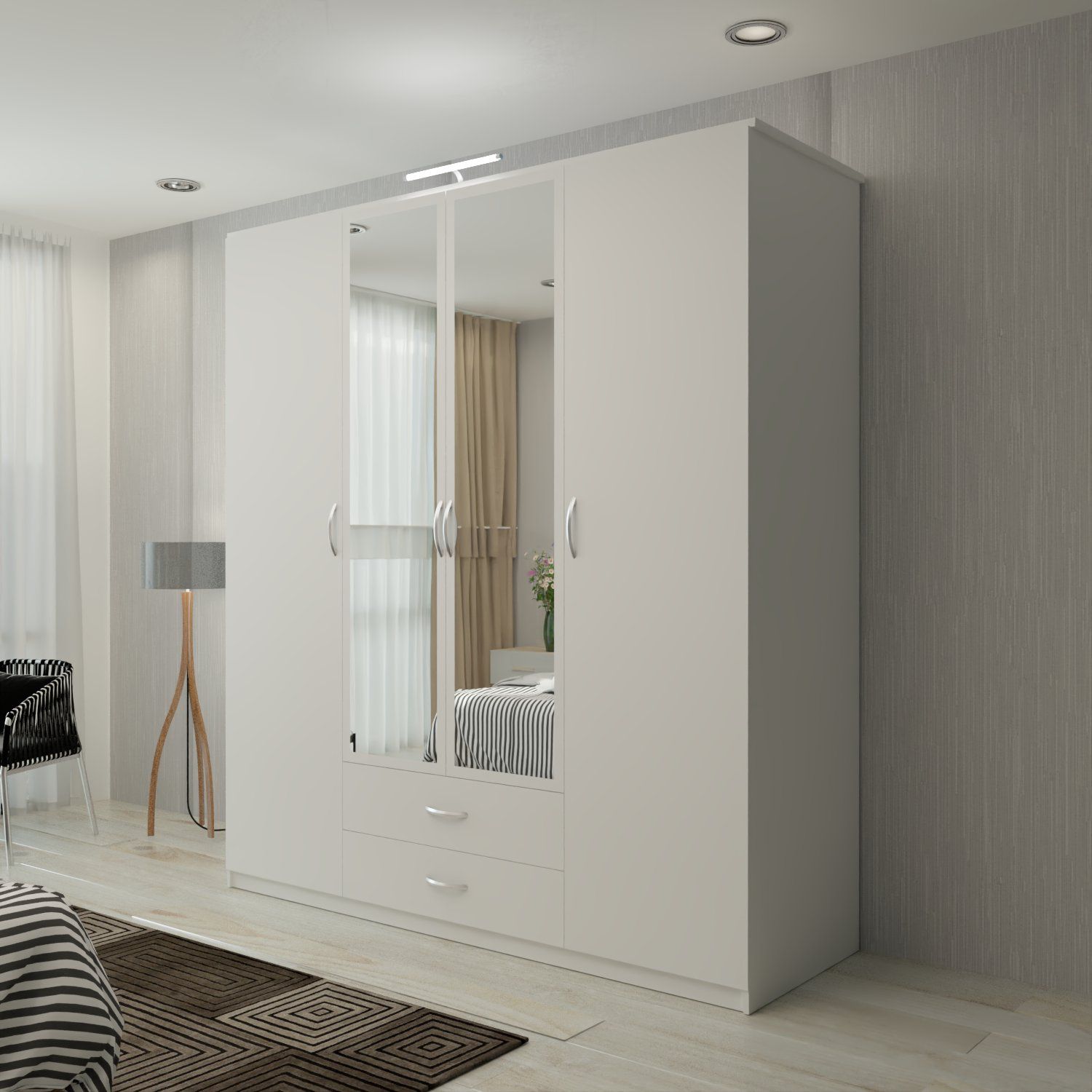 CHOICEWARDROBE Modern 4 Door Hinged Wardrobe with LED Light W171cm x H198cm in White – image 1