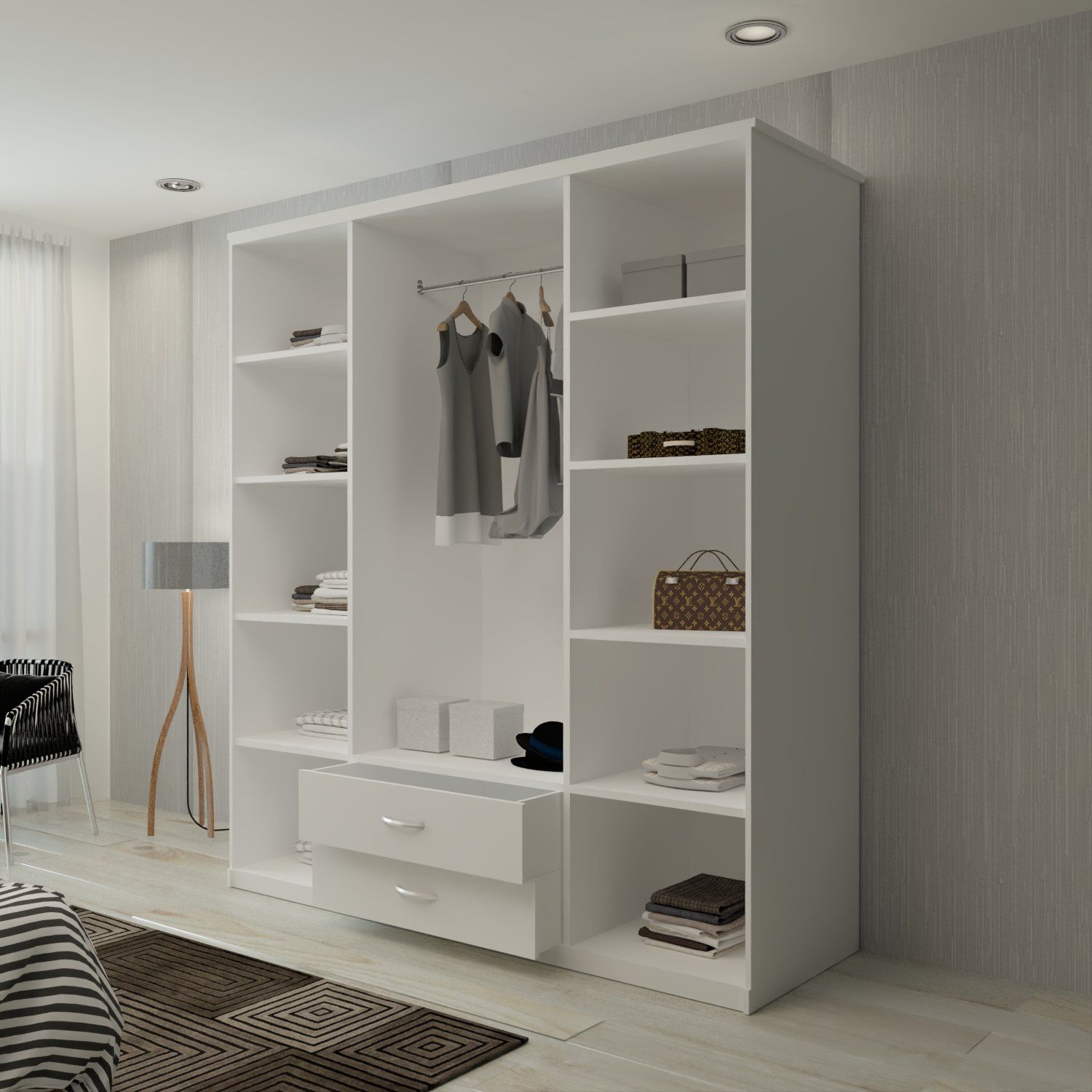 CHOICEWARDROBE Modern 4 Door Hinged Wardrobe with LED Light W171cm x H198cm in White – image 4