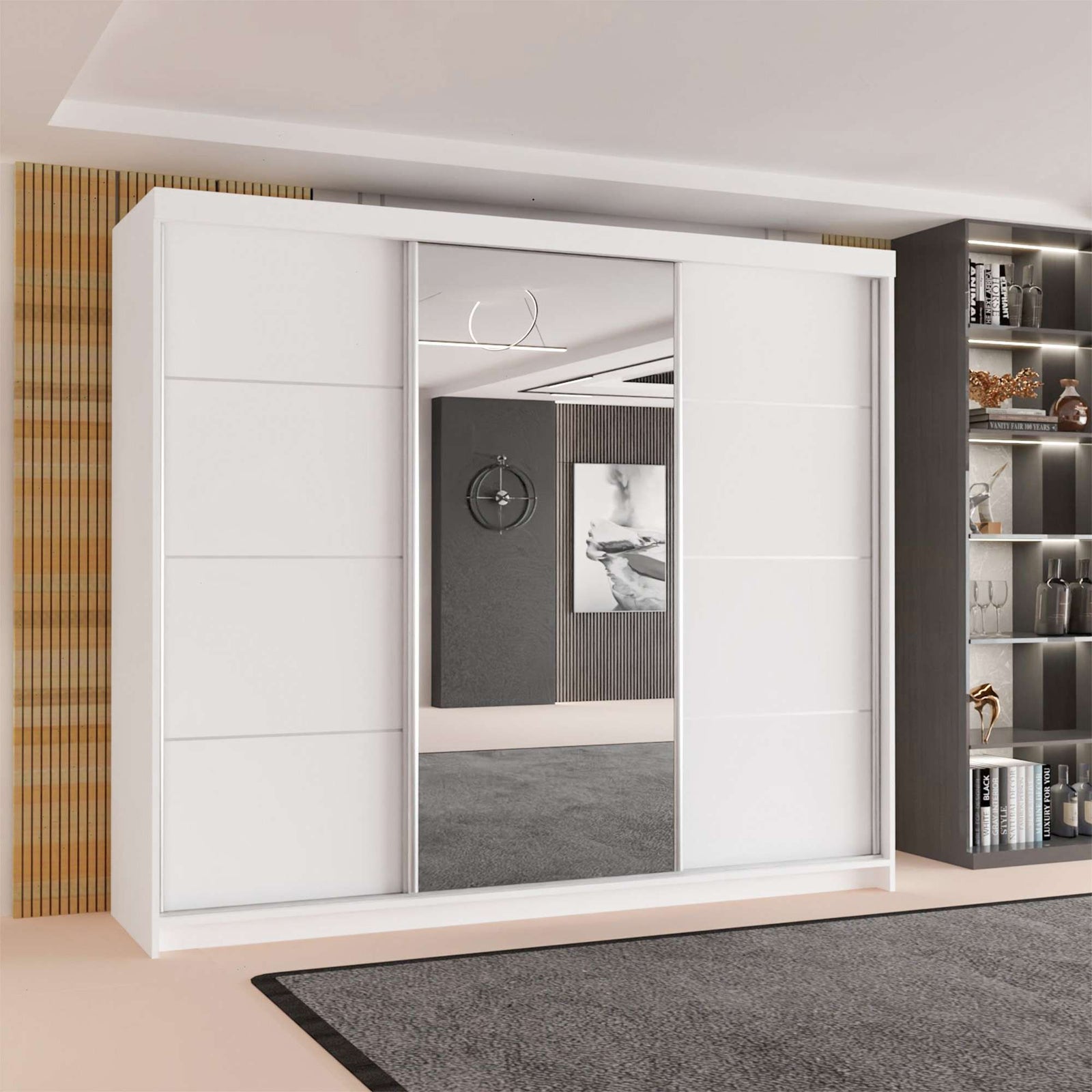 CHOICEWARDROBE Modern 3 Door Sliding Wardrobe-Bedroom cabinet 250cm x 217cm in White – image 1
