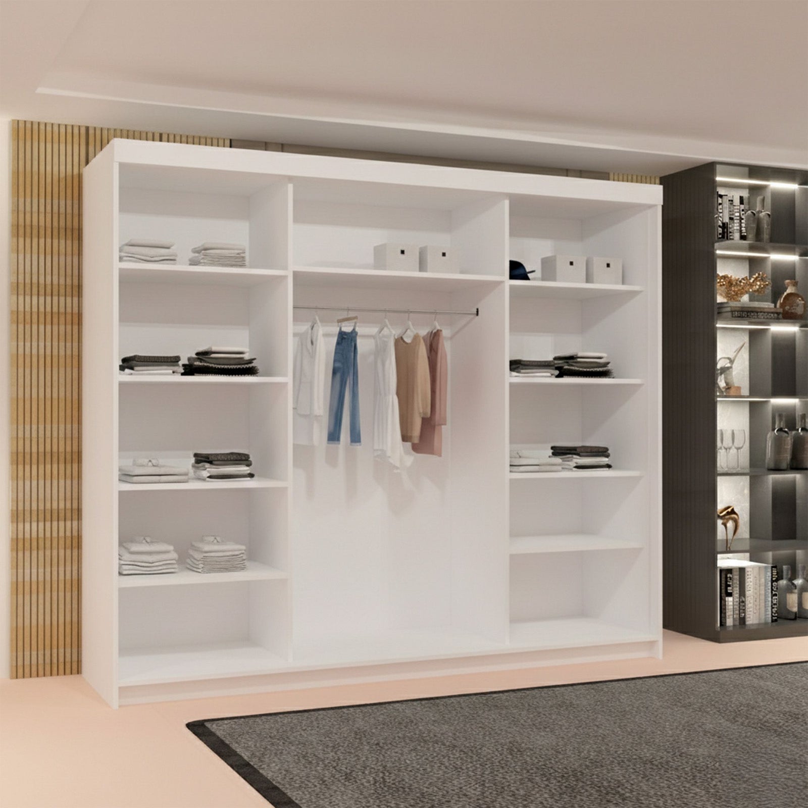 CHOICEWARDROBE Modern 3 Door Sliding Wardrobe-Bedroom cabinet 250cm x 217cm in White – image 4