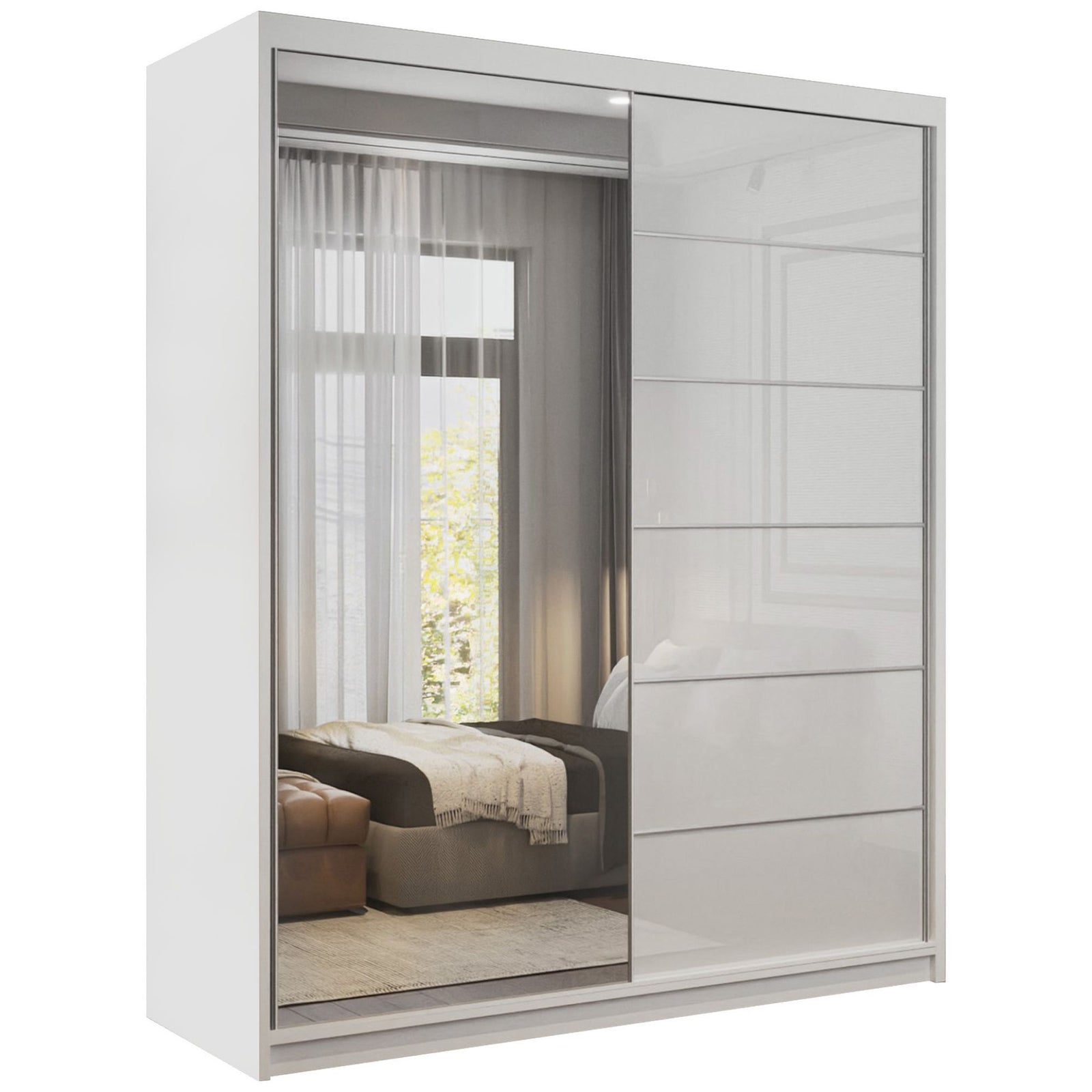 CHOICEWARDROBE Fusion High Gloss Sliding Mirror Door Wardrobe W180cm x H200cm in White – image 2