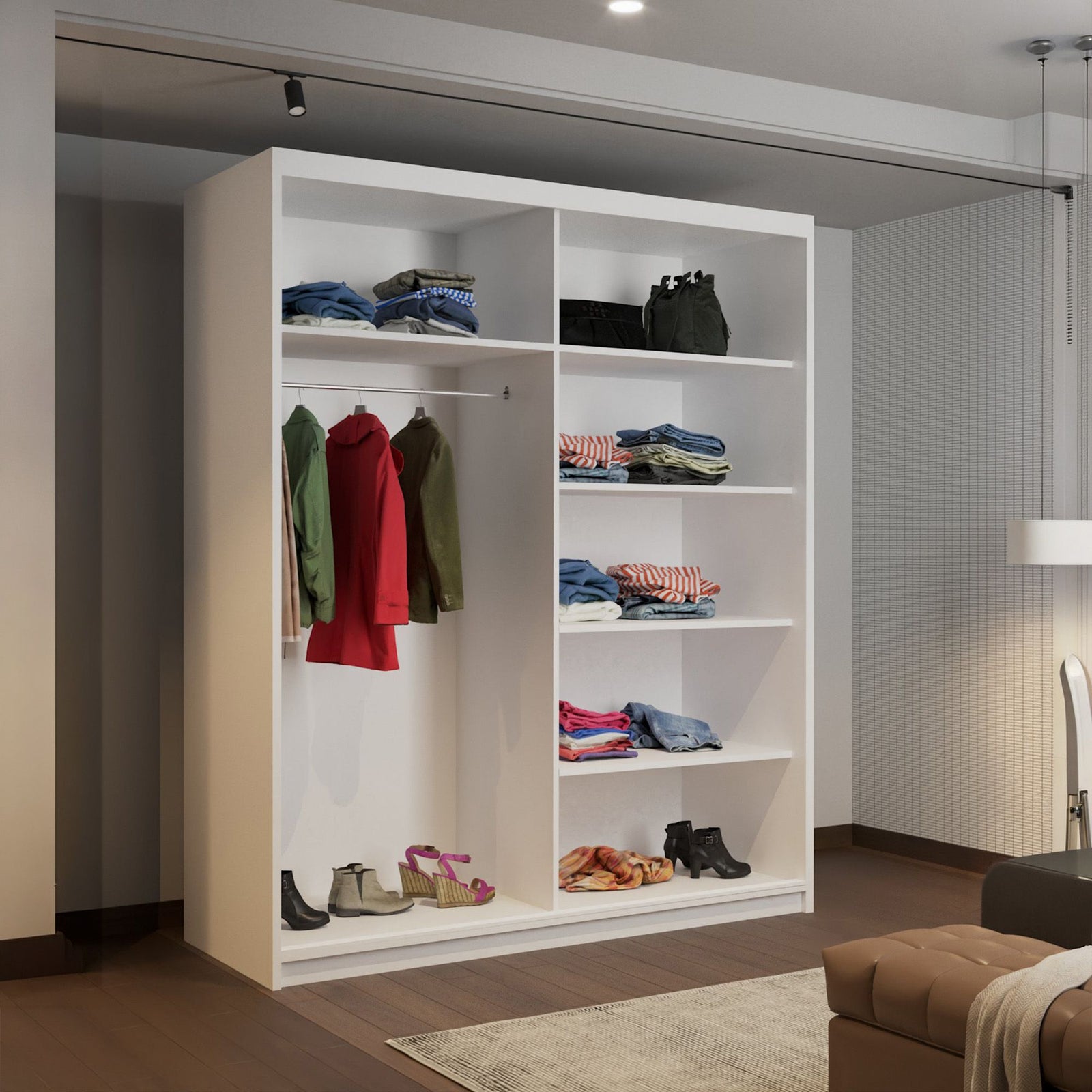 CHOICEWARDROBE Fusion High Gloss Sliding Mirror Door Wardrobe W180cm x H200cm in White – image 4