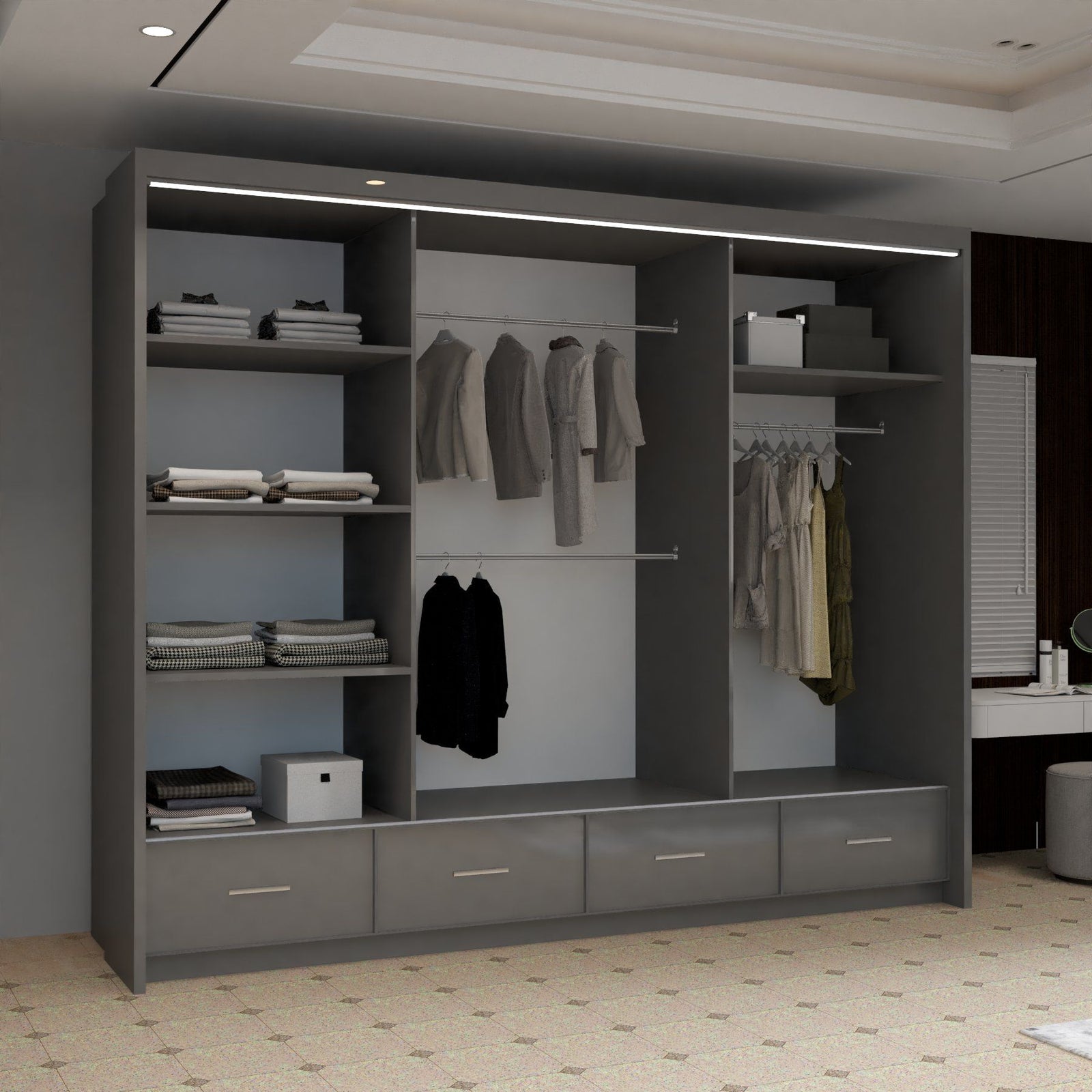 CHOICEWARDROBE Luxury High Gloss Sliding Wardrobe with LED Light W255cm x H220cm in Grey – image 4
