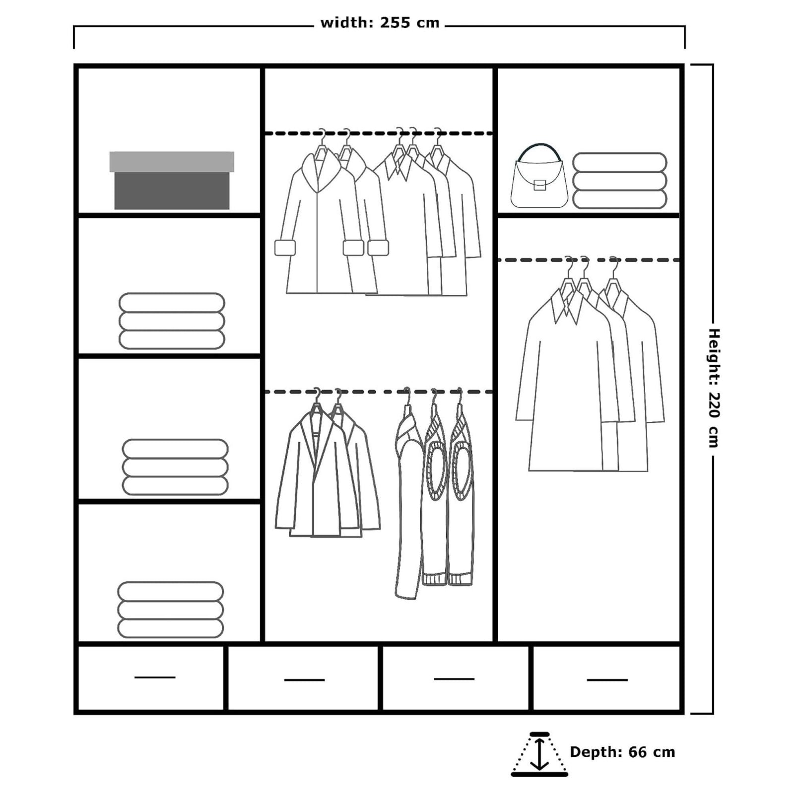 CHOICEWARDROBE Luxury High Gloss Sliding Wardrobe with LED Light W255cm x H220cm in Grey – image 6