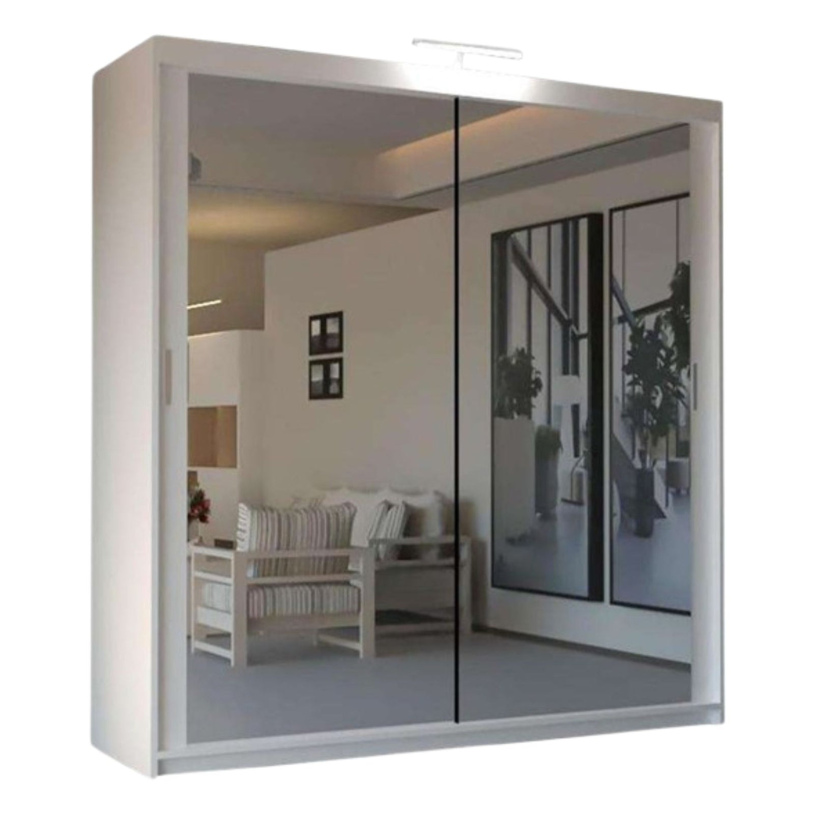 CHOICEWARDROBE Modern Mirror Sliding Wardrobe with Top LED Light W180cm x H217cm in White – image 2