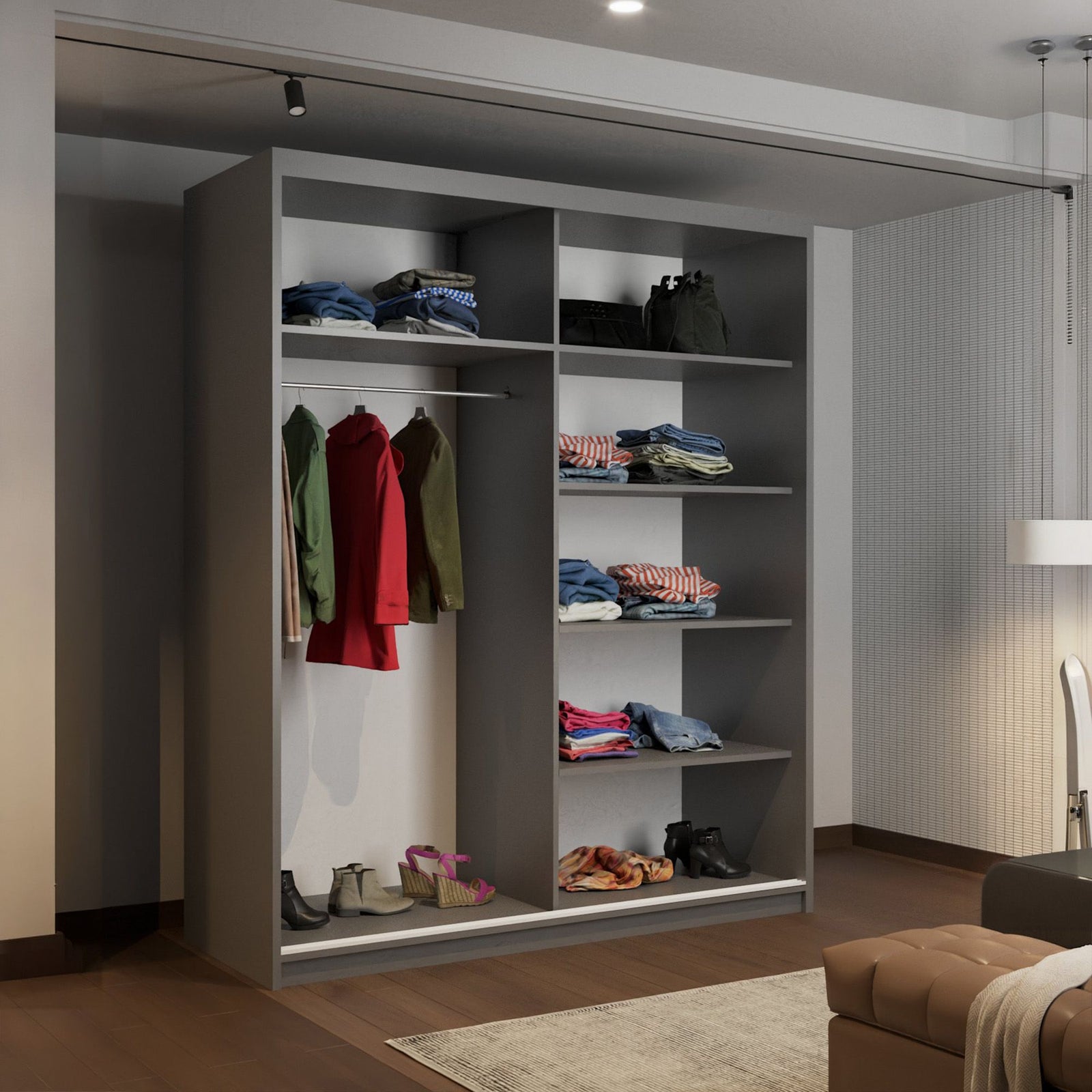 CHOICEWARDROBE Fusion High Gloss Sliding Mirror Door Wardrobe W180cm x H200cm in Grey – image 4