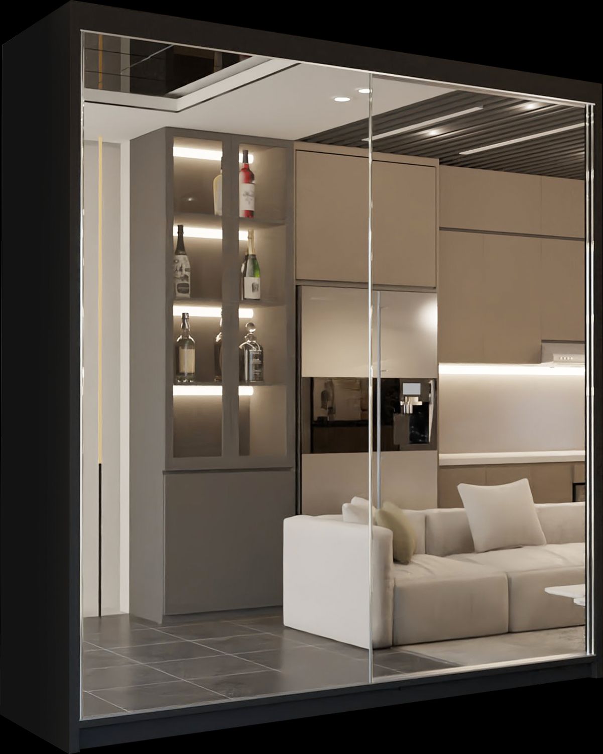 CHOICEWARDROBE Queen Double Full Mirror Sliding Door Wardrobe 150cm X 217cm in Black – image 2