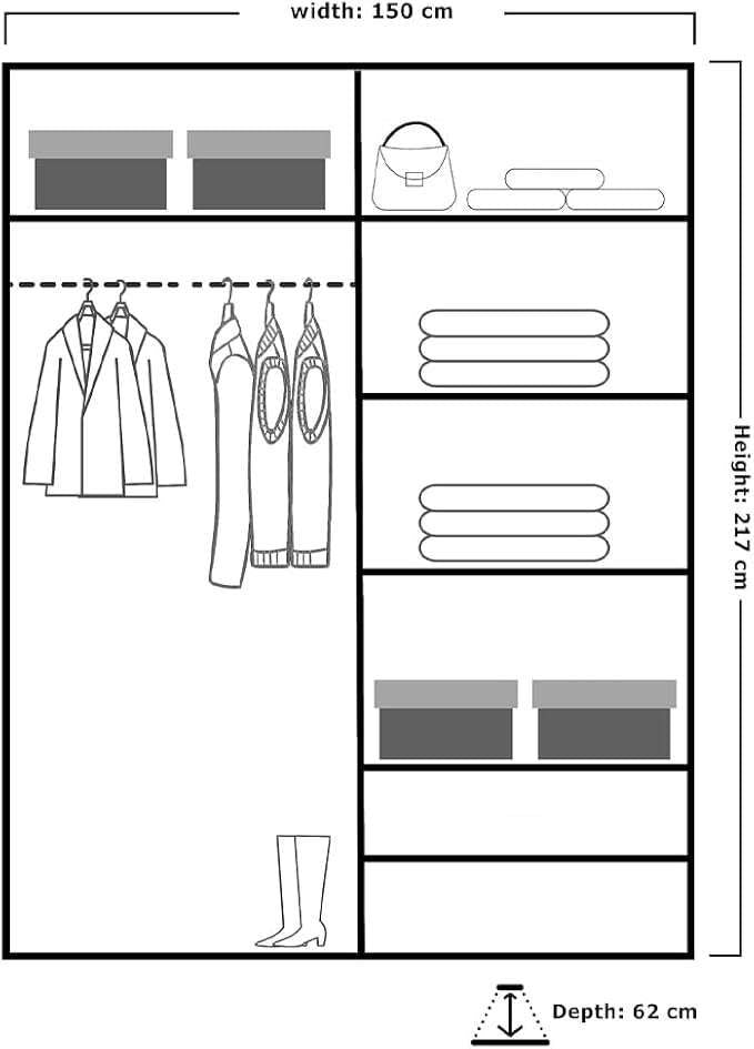CHOICEWARDROBE Queen Double Full Mirror Sliding Door Wardrobe 150cm X 217cm in Black – image 3